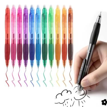 Imagem de EUSOAR Canetas de gel apagáveis, canetas coloridas retráteis para esboços, conjunto de 12 cores sortidas, canetas apagáveis multicoloridas, ponta fina (0,7 mm) para agendas de escrita, tarefas