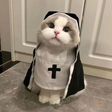 Imagem de Fantasia cosplay de cachorro grande e gato, cachorrinho Jesus freira, roupa divertida, animal de estimação, Natal, Halloween, macacão, casaco, foto
