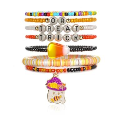 Imagem de OATHYAN 7-8 peças de pulseira Heishi de Natal para mulheres, linda pulseira de liga elástica, conjunto de contas de argila de polímero com pingentes de letras, One Size, Liga de aço Argila de polímero