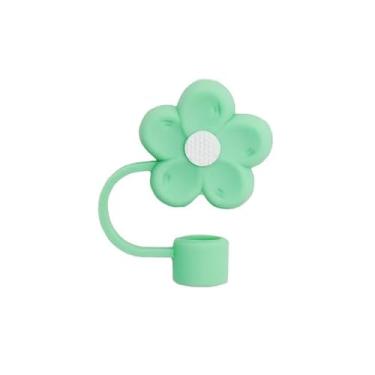 Imagem de Capa de palha de flor verde para copo Stanley de 40 e 850 g, tampa de cobertura de palha de silicone de 10 mm para acessórios de copo Stanley, bonito topo de palha para copos, tampa de palha para
