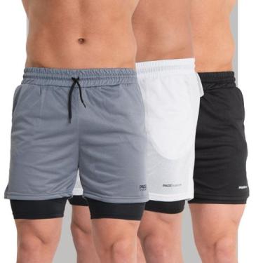 Imagem de KIT3 Shorts 2em1 Treino Bermuda MASCULINO Academia Corrida Com Bolsos 