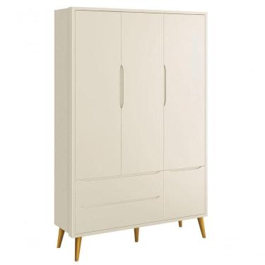 Imagem de Guarda-roupa Retrô 3 Portas Théo New Areia Fosco Com Madeira - Moveisaqui