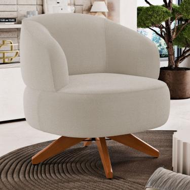 Imagem de Poltrona Decorativa Orgânica Living Have Base Madeira Giratória Bouclê Bege - Desk Design