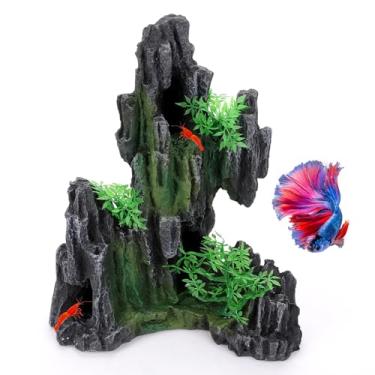 Imagem de Hygger CO2 Resina de decorações de aquário ornamental grande - Ornamento de aquário de pedra vista da montanha para água doce e salgada - aprox. 25 cm C x 17 cm L x 31 cm A (Rockery)