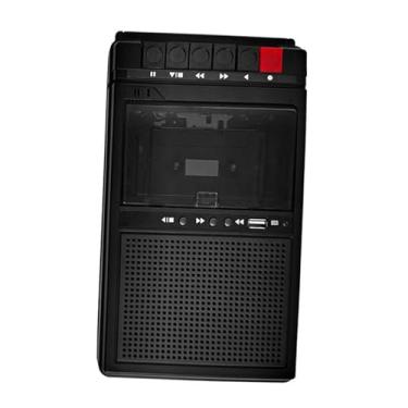 Imagem de MotiveTech Toca-fitas portátil com entrada para fone de ouvido de 3,5 mm, alto-falantes de bolso, alto-falante embutido, gravador de fita, Preto