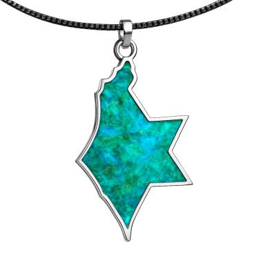 Imagem de Colar mapa de israel estrela davi prata com pedra eilat 950