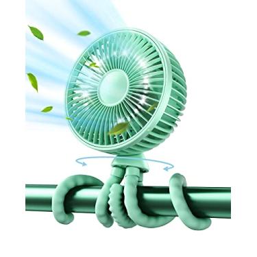 Imagem de Gaiatop Ventilador oscilante para carrinho de bebê com luz noturna de LED, 4 velocidades de resfriamento recarregável, rotação de 360°, com clipe, pequenos ventiladores portáteis operados por bateria