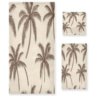 Imagem de Wassud Conjunto de 3 toalhas de banho de palmeiras marrons, super macias e absorventes para banheiro, toalhas de banho de secagem rápida, toalha de banho para academia, spa, hotel