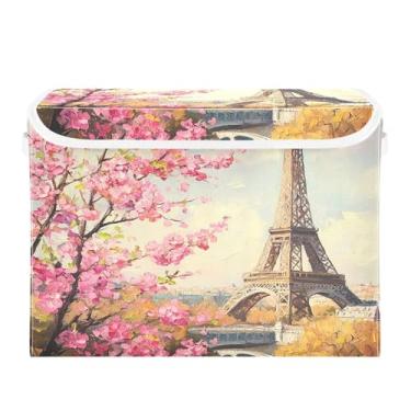 Imagem de CEBUGI Caixas de armazenamento com tampas caixa de armazenamento de tecido dobrável Torre Eiffel compartimentos organizadores de cubo para armário de casa prateleiras de quarto 40 x 30 x 39 cm