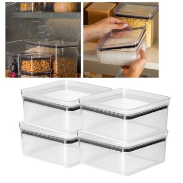 Imagem de Kit com 4 Pote Hermético 1.060ml Lumini Paramount | Porta Mantimentos Baixo para Grãos, Cereais e Organização da Cozinha (TRANSPARENTE)