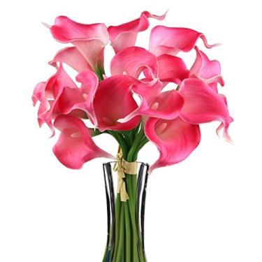 Imagem de Ewanda store 10 peças de flores artificiais de látex de lírio de calla de toque real para buquê de casamento, buquês de flores, arranjos florais para decoração de casa, rosa choque