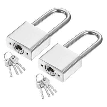 Imagem de PATIKIL Trava resistente de 30 mm, 2 peças de cadeado de alta segurança de aço de liga com 8 chaves para janela de porta de armazenamento de contêiner de transporte de armazém (H: 66 mm