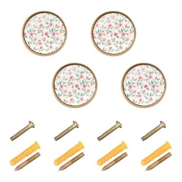 Imagem de Burbuja Pacote com 4 maçanetas de armário de cozinha com flores, puxadores redondos de 3,5 cm, puxadores de cômoda com parafusos para cozinha, quarto, armários, armário