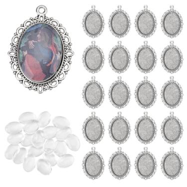 Imagem de PH PandaHall 120 peças em branco com pingente de bisel, 60 bandejas com pingente vintage, base de cabochão, berloques de foto em prata antiga com 60 cabochão de vidro para fazer joias faça você mesmo