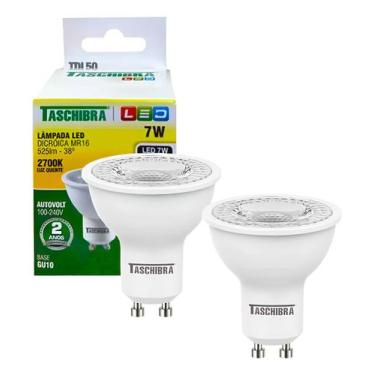 Imagem de Kit 2 Lâmpada Led Dicroica Mr16 Gu10 7w 2700k Luz Quente Bivolt - Tasc