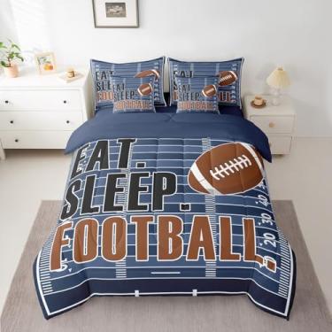 Imagem de Conjunto de edredom de futebol americano, 7 peças, tamanho casal, para crianças, meninas, futebol americano, conjunto de cama em uma bolsa, presente para jogadores de rúgbi, azul marinho, com edredom,
