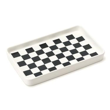Imagem de Bandeja de banheiro branca de 25 x 15 cm x 2,5 cm para bancada - Bandeja organizadora decorativa de cerâmica para cômoda, vaso sanitário, perfume, suporte de esponja, dispensador de saboneteira para