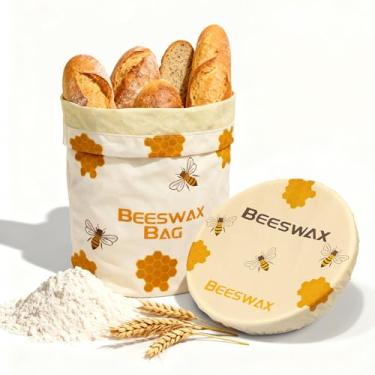 Imagem de OHIYO Sacos de pão de cera de abelha para tigela caseira e reutilizável para impermeabilização, capa elástica de tigela de fermento, conjunto de pães