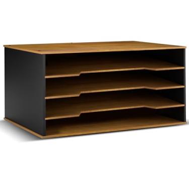 Imagem de Davis Lorence Organizador de papel de construção 30 x 45 cm – rack de armazenamento de madeira de 4 camadas para folhas de 28 x 43 cm, A3 e tablóide | Elegante organizador de arquivos de madeira