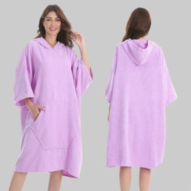 Imagem de Toalha de praia com capuz de poncho de surf, pano felpudo de secagem rápida, roupão extra grande com bolsos para adultos, saída de praia roxa unissex para natação, banho, praia, presente para amantes