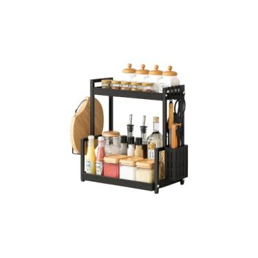 Imagem de Organizador Multiuso de Metal com 2 Andares, Preto, 45x22x41cm, Suporte para Temperos e Utensílios de Cozinha
