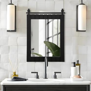 Imagem de Besdomus Espelho de casa de banho preto para casa de campo: 56 cm x 76 cm porta de celeiro moldura de madeira maciça espelho de vaidade - decoração de parede para entrada/banheiro/sala de estar