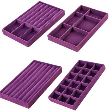 Imagem de Gaveta organizadora de joias de veludo, bandeja empilhável de armazenamento de joias na penteadeira, pequena gaveta inserida no armário de exibição para anéis e acessórios de colar branca