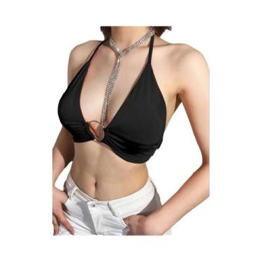 Imagem de Top Cropped Feminino Slim Fit Com Decote Em V Para O Verão, Camisola S