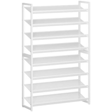Imagem de Nunsino Sapateira 880 15WW, capacidade máxima de 40 pares, prateleira de armazenamento de sapatos de metal de 8 níveis, organizador de sapatos empilhável de 4 níveis para garagem, entrada, branco