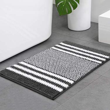 Imagem de Tapete de banheiro Bsicpro Chenille para banheiro Shaggy Mat Tapetes de pelúcia 81 x 53 cm, super antiderrapante, absorvente de água, tapetes de pelúcia para banheira, chuveiro, banheiro (cinza escuro)