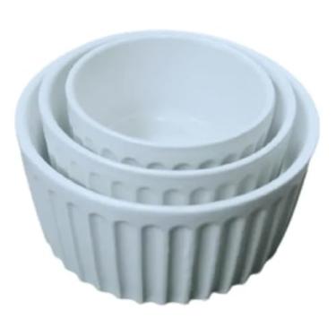 Imagem de Conjunto 3 peças Ramequim de Cerâmica Branca Design Canelado