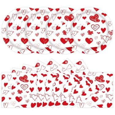 Imagem de KFJBPB 40 peças de pratos e guardanapos para o dia dos namorados, utensílios de mesa descartáveis para aniversário, casamento, dia das mães, decorações de festa
