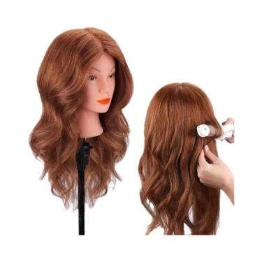 Imagem de Cabeça De Manequim Profissional 100% Cabelo Humano Para Treinamento De