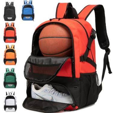 Imagem de AIRTTUZ Mochila de basquete com compartimento de bola separado e bolso para sapatos, bolsas de equipamento esportivo de grande capacidade para basquete, futebol e vôlei. (vermelho)
