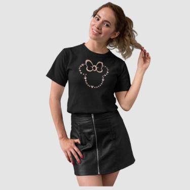Imagem de Blusa Camiseta Feminina Algodão Premium Minnie Disney Desenho, Preto, 