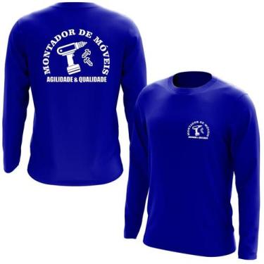 Imagem de Camiseta Manga Longa Montador de Móveis - Estampa Norte, G2, Azul roya