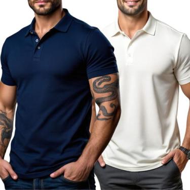Imagem de Kit 2 Camisa Polo Masculina Alta Qualidade Lisa Malha Piquet - History