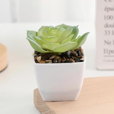 Imagem de Plantas suculentas verdes artificiais mini suculentas falsas em vasos com flores para acessórios de mesa de escritório, decoração de carro