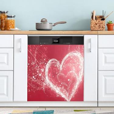 Imagem de ATTX Capa magnética para lava-louças Dia dos Namorados | Adesivo decorativo de eletrodomésticos de 58 x 66 cm para armários domésticos e eletrodomésticos #169
