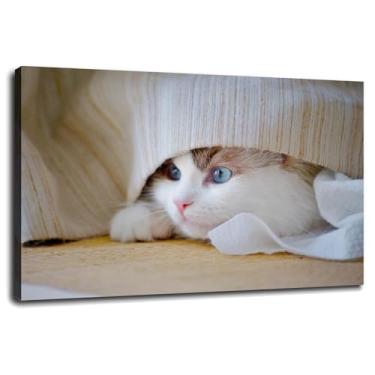 Imagem de Adorável gato arte de parede gatinho impressão em tela animal pôster para casa conjunto de 1 decorações com moldura 91.4 cm x 61.0 cm