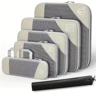 Imagem de Bolsa de armazenamento de viagem de nylon de 6 peças, organizador de compressão leve, mala de roupas, bagagem e suprimentos de viagem (bege)