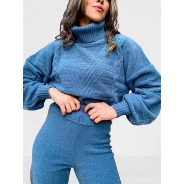 Imagem de Conjunto Blusa e Calça de Tricô Manga Longa Tricot Quentinho Mousse Fe