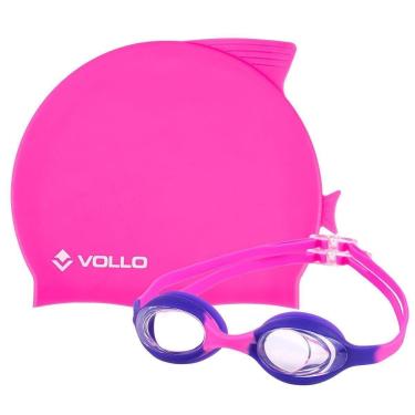 Imagem de Kit de Nataçao Infantil Óculos Giant Dolphin e Touca de Silicone Rosa Vollo-Unissex