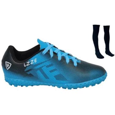 Imagem de Chuteira Society Nova Na Caixa Adulto UZ + Meião - Uzze, Azul, 41