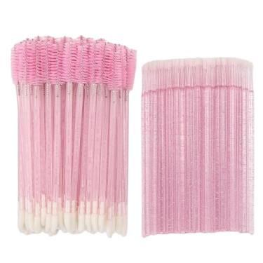 Imagem de Conjunto de 200 carretéis – 100 varinhas de rímel e pincéis labiais de duas cabeças, 100 microcotonetes, aplicador de cílios descartáveis, testador de batom, ferramenta aplicadora de maquiagem, rosa