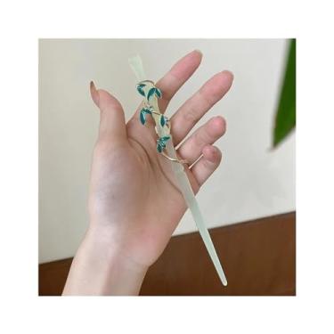 Imagem de Grampo de cabelo ramos dourados folhas de jade grampo de cabelo bola placa de cabeça grampo de cabelo simples acessórios de nó de bambu estilo antigo grampo de cabelo Hosta grampos de cabelo