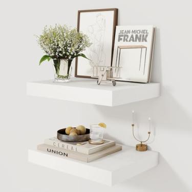 Imagem de Prateleiras flutuantes brancas profundas de 30 cm, prateleira flutuante para livros, 40,6 x 30,5 cm, prateleiras profundas de madeira rústica para armazenamento e exibição doméstica, prateleiras
