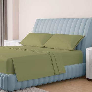 Imagem de Carressa Linen Jogo de cama queen size 100% algodão egípcio - Jogo de cama queen de alta contagem de fios de luxo (4 peças, verde sálvia), macio e sedoso, resfriamento, bolso profundo de 40,6 cm