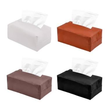 Imagem de GLOBLELAND 4 peças, caixa de lenços de couro PU, retangular, organizador de papel facial moderno, dispensador para mesa, banheiro, carro, bancada, escritório