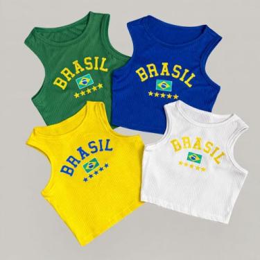 Imagem de Kit 3 Blusinha Feminina Cropped Regata Brasil Canelada - NoBrand, Unic